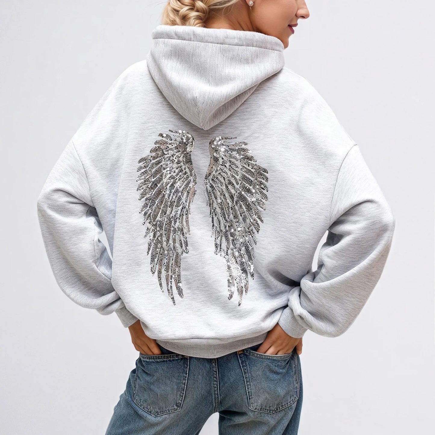 Sweat à capuche avec strass motif ailé