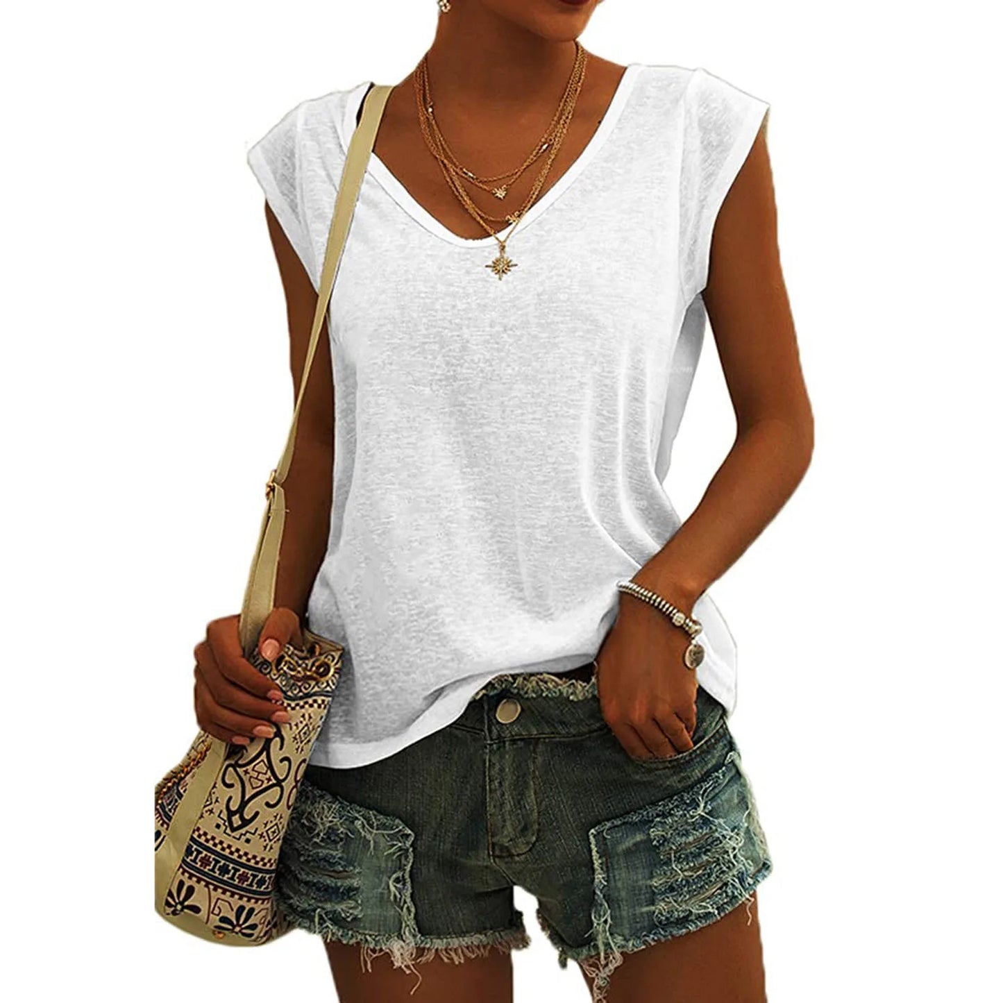 T-shirt uni à col en V