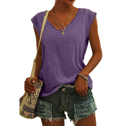 T-shirt uni à col en V