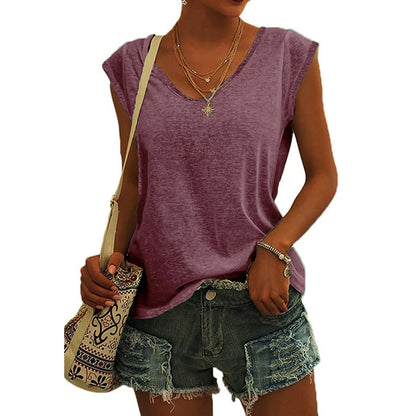T-shirt uni à col en V