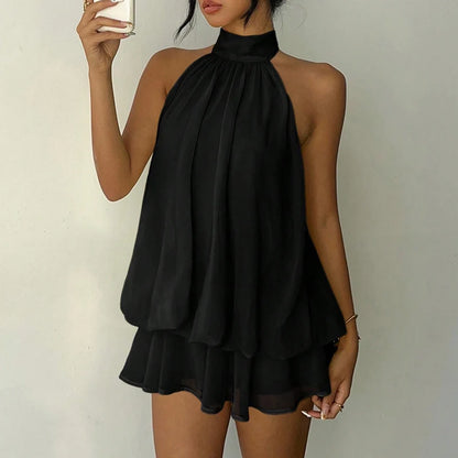 Robe courte sans manches à ruban