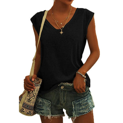 T-shirt uni à col en V