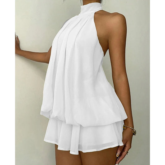 Robe courte sans manches à ruban