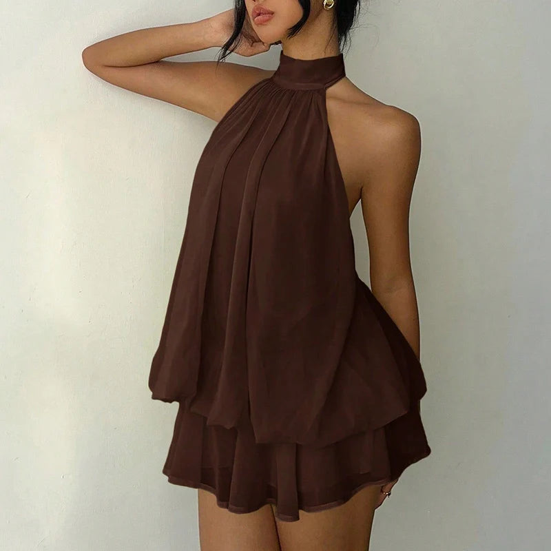 Robe courte sans manches à ruban