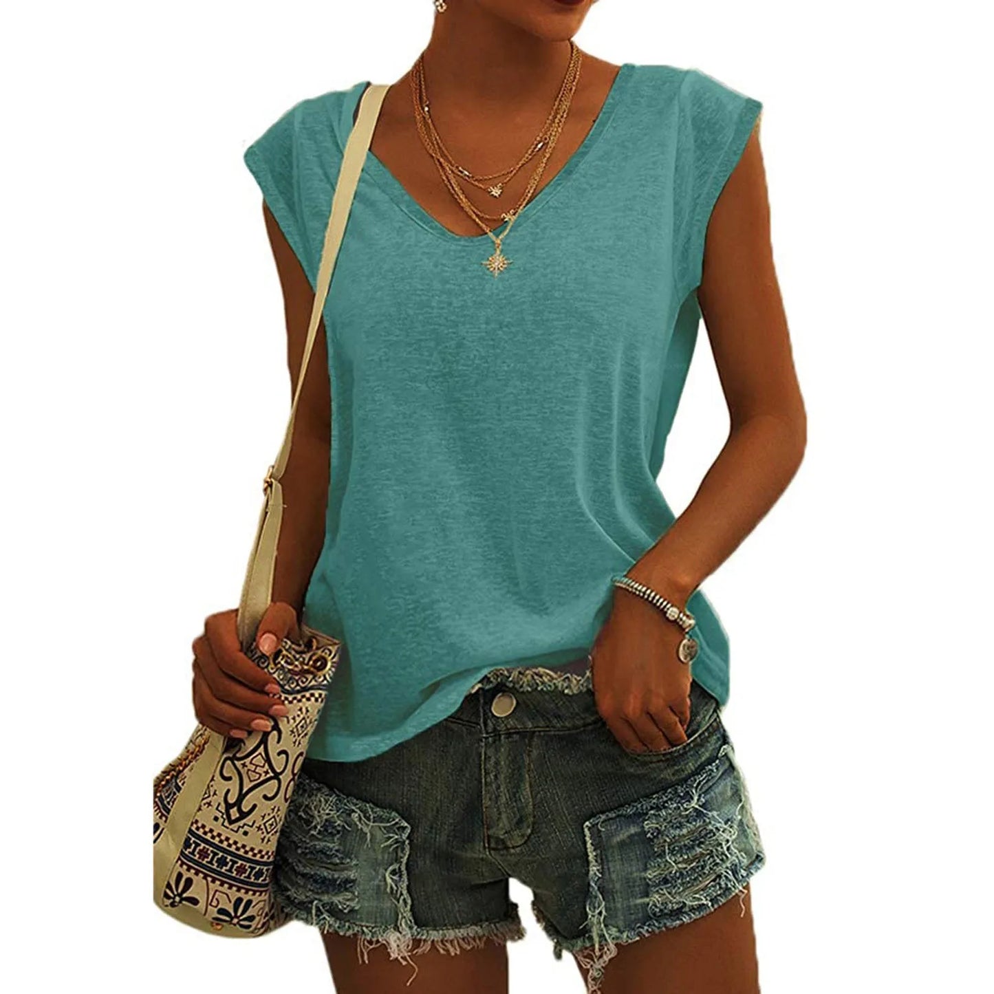 T-shirt uni à col en V