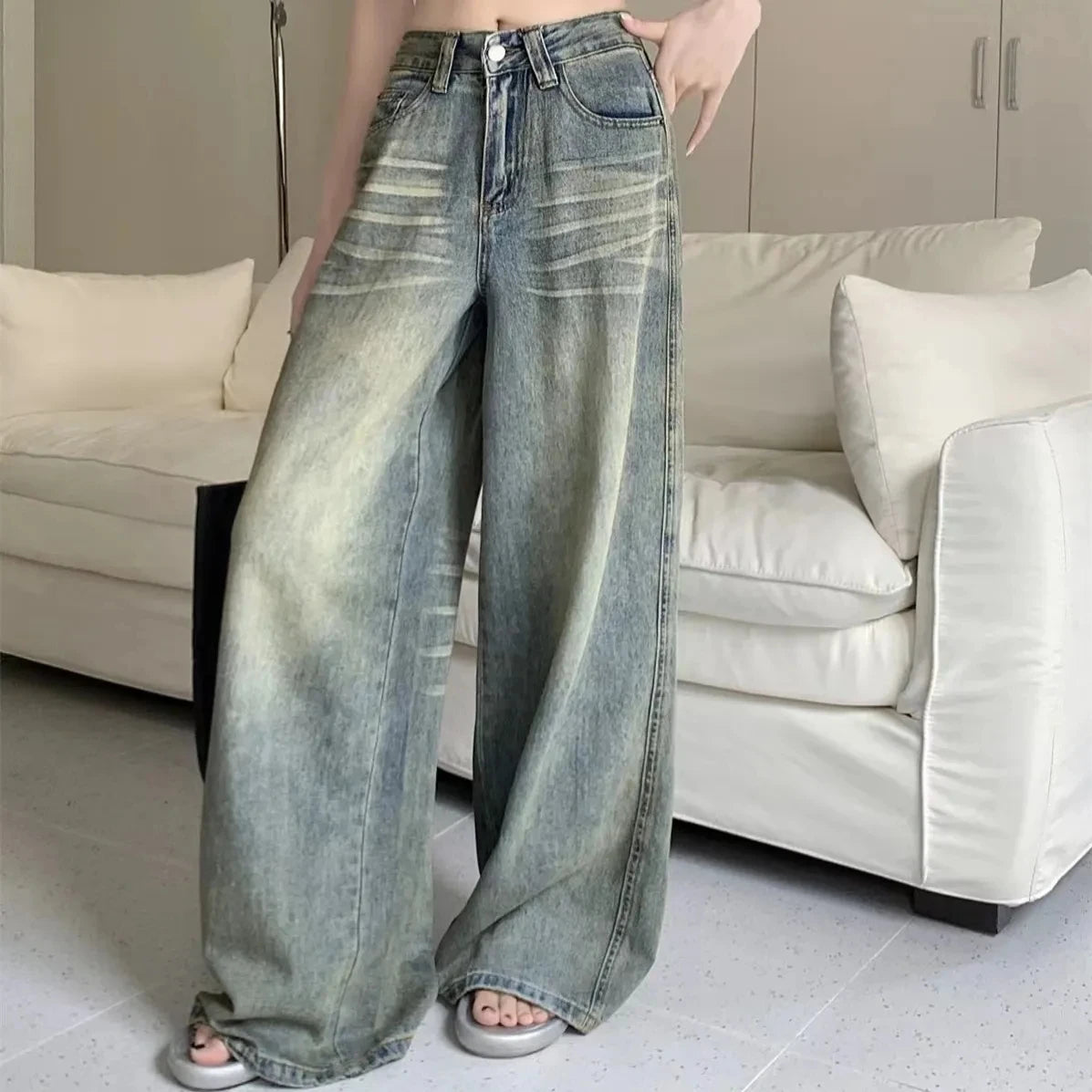 Jean large retro délavé