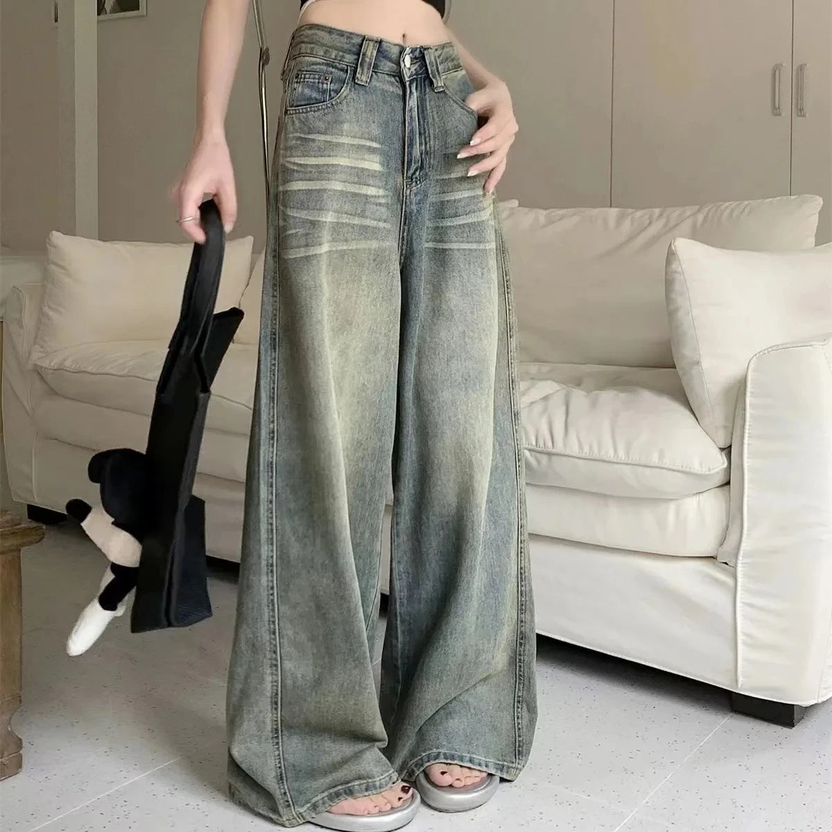 Jean large retro délavé