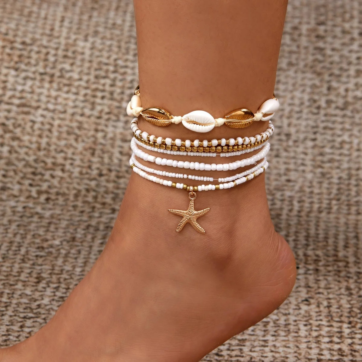 Ensemble de bracelets de cheville coquillages