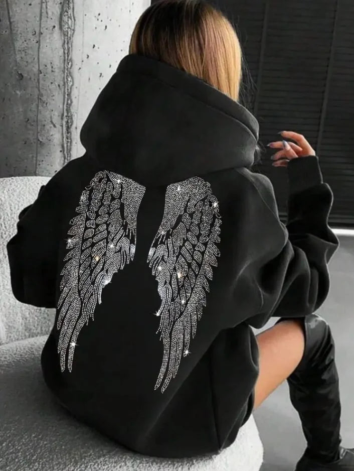 Sweat à capuche avec strass motif ailé