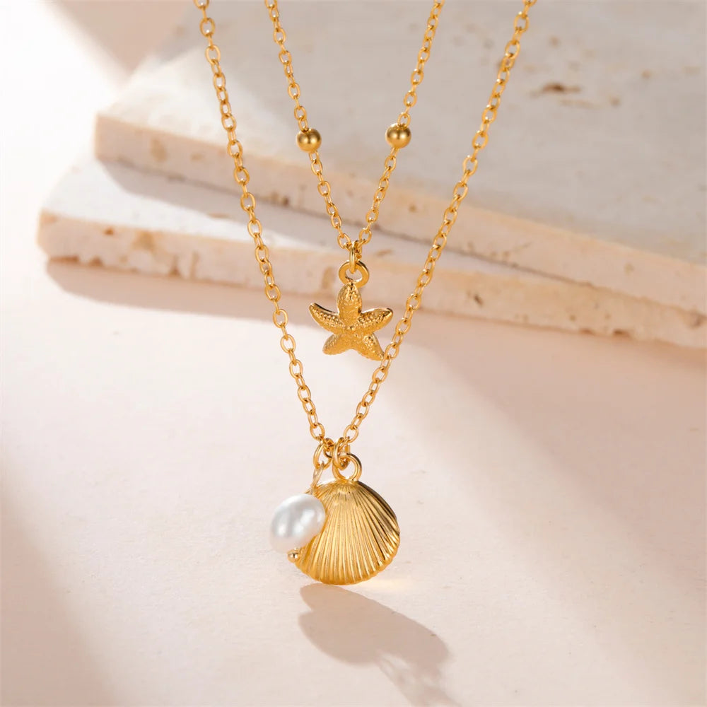 Double collier coquillages