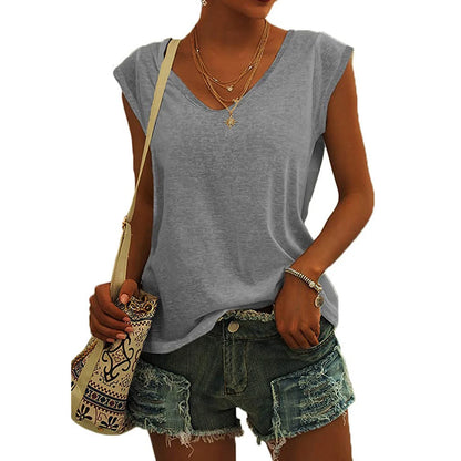 T-shirt uni à col en V