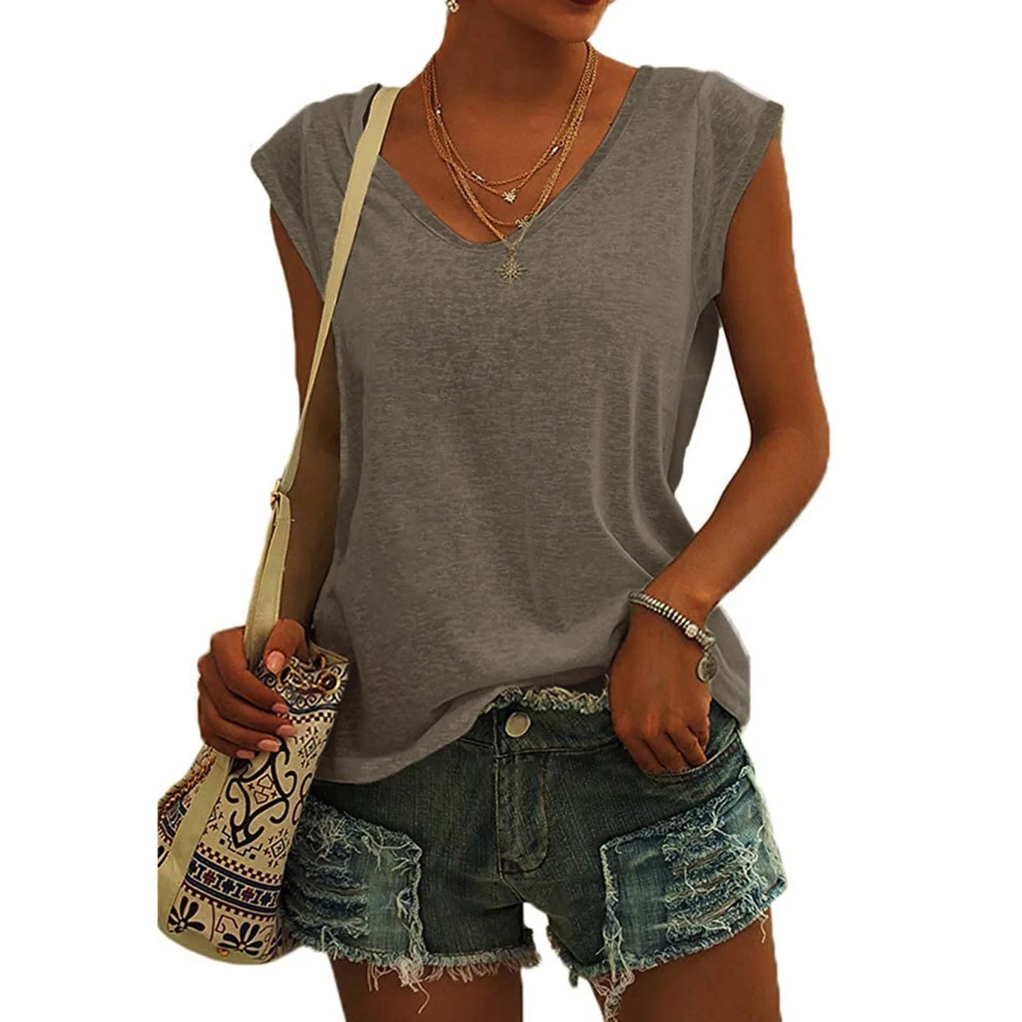 T-shirt uni à col en V