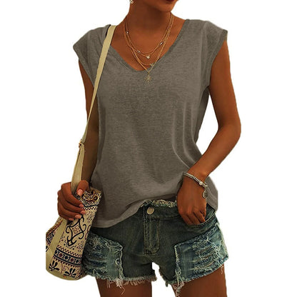 T-shirt uni à col en V