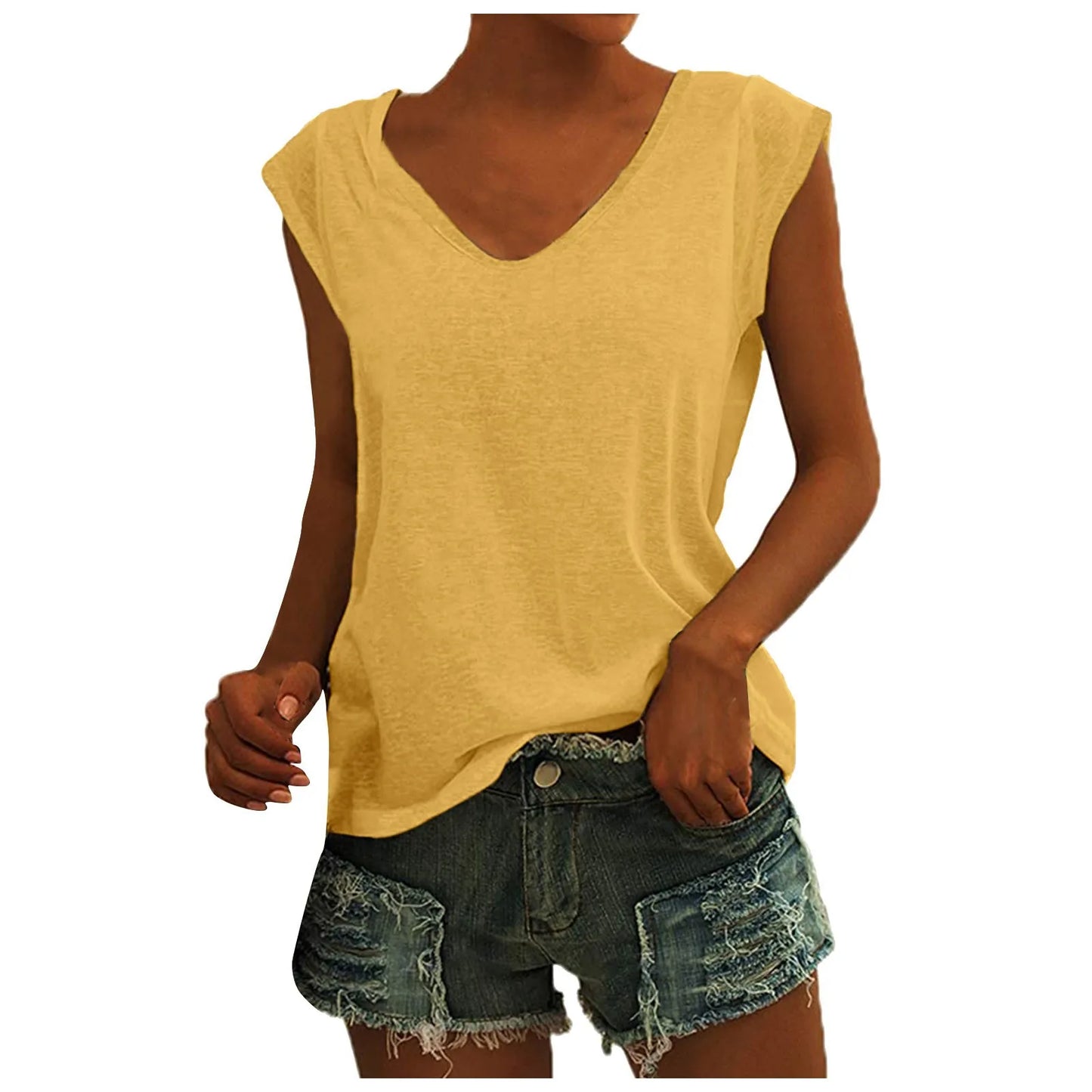 T-shirt uni à col en V