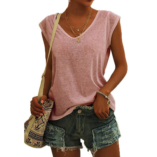 T-shirt uni à col en V