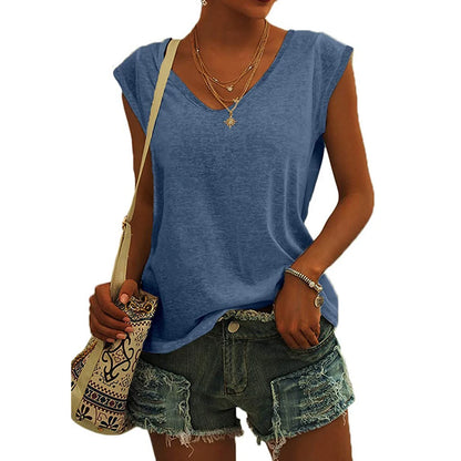 T-shirt uni à col en V