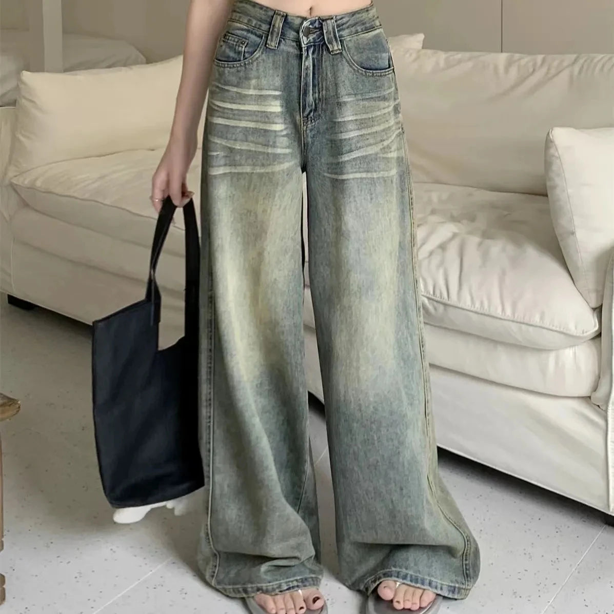 Jean large retro délavé