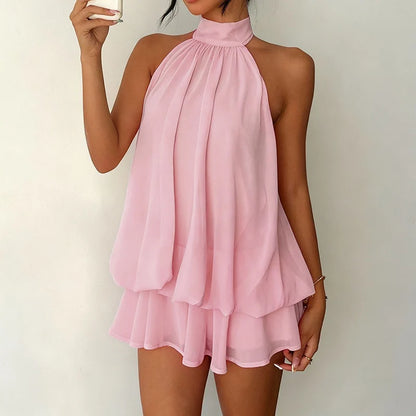 Robe courte sans manches à ruban